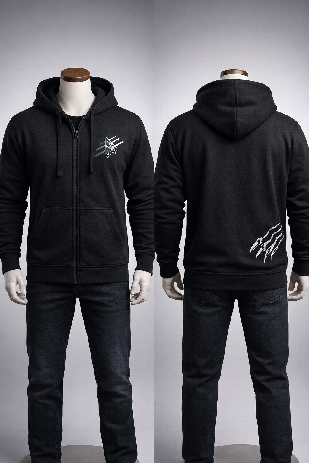 sweat zippé à capuche griffe en bas