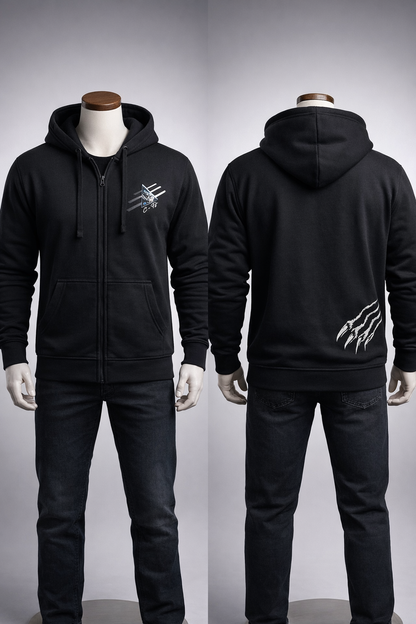 sweat zippé à capuche griffe en bas